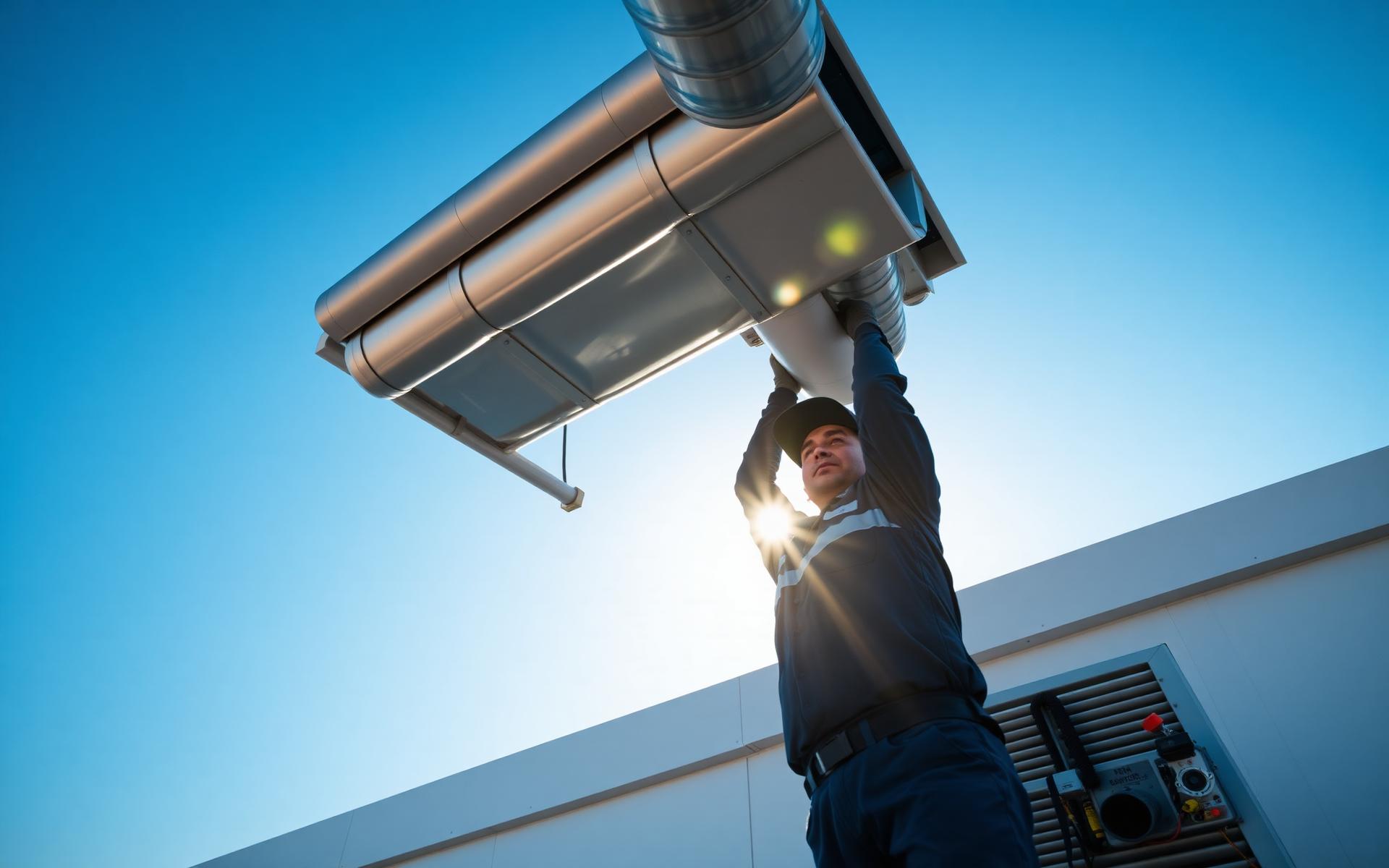 HVAC engineers installing commercial ductwork on a Doha rooftop